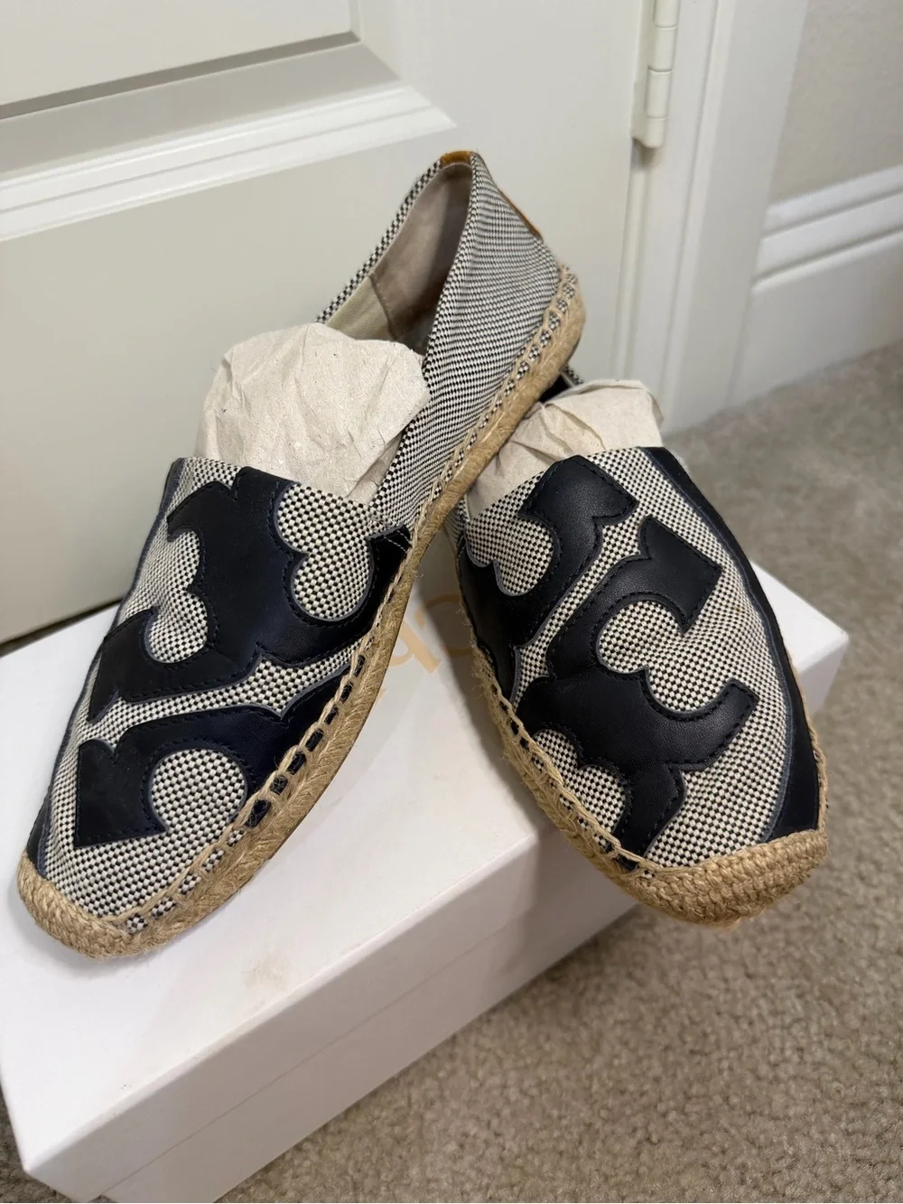 Tory Burch Black & White Logo Espadrilles - Kids